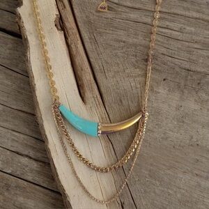 Silpada KR  Brass and Turquoise Colored Horn Accents Necklace with Chain Layers